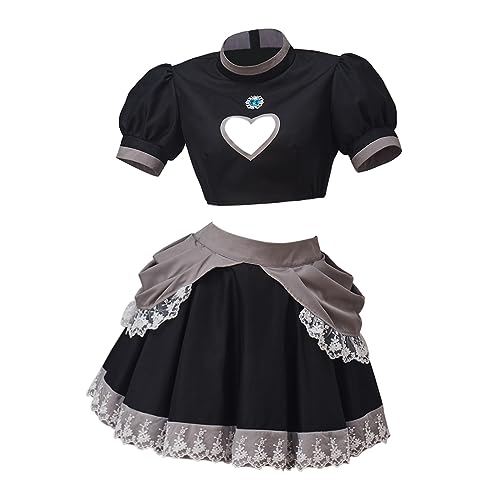 GLIMMERCOS Damen Prinzessin Peach Daisy Bowsette Rosalina Kostüm-Outfits Rollenspiel Lolita-Kleid Crop Top Rock-Anzug (Schwarze, S) von GLIMMERCOS