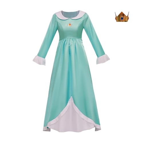GLIMMERCOS Damen Prinzessin Peach Rosalina Daisy Kostüm-Outfits mit Krone Prinzessin Kleid Belle Cosplay Kostüm Abendkleid (Grün, XXL) von GLIMMERCOS