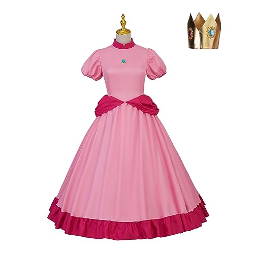 GLIMMERCOS Damen Prinzessin Peach Rosalina Daisy Kostüm-Outfits mit Krone Prinzessin Kleid Belle Cosplay Kostüm Abendkleid (Rosa, XXL) von GLIMMERCOS