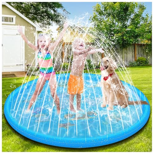 GLINKADO 170cm Sprinkler Wasser-Spielmatte Splash, Splash Pad, Kinder Sprinkler mit Antirutschfunktion, Wasserspielmatte Sommer, Garten, Wasserspielzeug für Babys, Kinder, Hunde und Haustiere GLINKADO 170cm Sprinkler Wasser-Spielmatte Splash, Splash Pad, Kinder Sprinkler mit Antirutschfunktion, Wasserspielmatte Sommer, Garten, Wasserspielzeug für Babys, Kinder, Hunde und Haustiere von GLINKADO