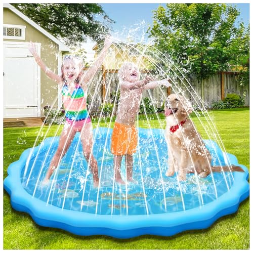 GLINKADO 170cm Sprinkler Wasser-Spielmatte Splash, Splash Pad, Kinder Sprinkler mit Antirutschfunktion, Wasserspielmatte Sommer, Garten, Wasserspielzeug für Babys, Kinder, Hunde und Haustiere GLINKADO 170cm Sprinkler Wasser-Spielmatte Splash, Splash Pad, Kinder Sprinkler mit Antirutschfunktion, Wasserspielmatte Sommer, Garten, Wasserspielzeug für Babys, Kinder, Hunde und Haustiere von GLINKADO