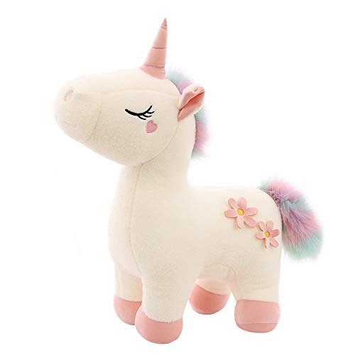 GLITZFAS Kuscheliges Plüsch Einhorn mit bunter Mähne Stofftier Plüschtier Kuscheltier für Mädchen (Weiß,30cm) von GLITZFAS