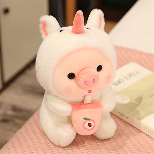 GLITZFAS Schwein Plüschtier Kuscheltier, Boba Stofftier Schwein mit Bubble Tea Cup Plüsch Spielzeug Plüschpuppen Weich Kissen Geschenk Kinderspielzeug (Einhorn,25 cm) von GLITZFAS