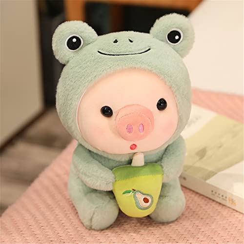 GLITZFAS Schwein Plüschtier Kuscheltier, Boba Stofftier Schwein mit Bubble Tea Cup Plüsch Spielzeug Plüschpuppen Weich Kissen Geschenk Kinderspielzeug (Frosch,25 cm) von GLITZFAS