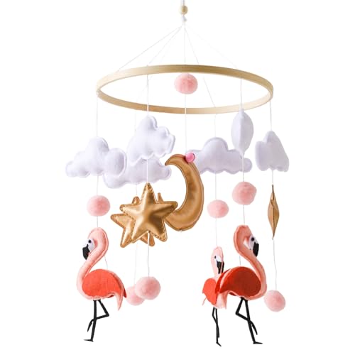 GLITZFAS Mobile Baby Windspiele, Babybett Mobile Baby Hölz mit Filzbällen, Flamingo Mobile Baby Anhänger Neugeborenen Geschenk für Baby GLITZFAS Mobile Baby Windspiele, Babybett Mobile Baby Hölz mit Filzbällen, Flamingo Mobile Baby Anhänger Neugeborenen Geschenk für Baby von GLITZFAS