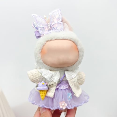 Dress Up Set for 15 17cm For Labubu Dolls, Stylish Purple Butterfly Skirt, Cardigan and Accessories, Perfect for Creative Playtime (1) von GLOBALHUT