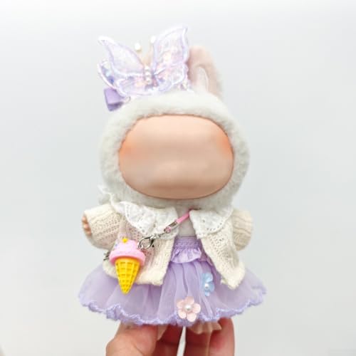 Dress Up Set for 15 17cm For Labubu Dolls, Stylish Purple Butterfly Skirt, Cardigan and Accessories, Perfect for Creative Playtime (2) von GLOBALHUT