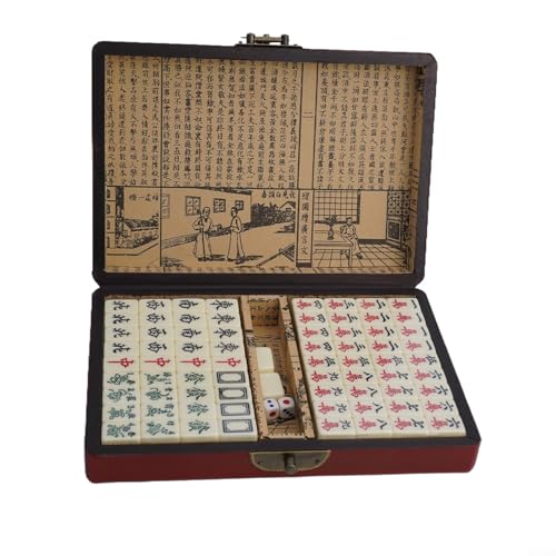 GLOBALHUT Chinesisches Mahjong-Set aus Holz mit Reiseetui und 2 Würfeln, perfekte Größe für einfachen Transport (ohne Griff) von GLOBALHUT