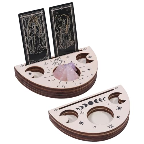 GLOBLELAND 2 Stück 6.3x3.9 Zoll Tarotkartenhalter Ständer Holz Tarotkartenbogen Schlitzständer Holz Tarotzubehör Altarständer Dekorativer Kristall Organizer Halter Tablett Raumdekor Tarotständer von GLOBLELAND
