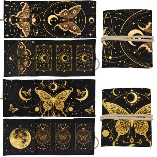 GLOBLELAND 2 Stück Tarotkartenhalter Mit Motten Und Schmetterlingen Mit Layoutmuster Mondphasen Polyester Tarot Magische Wahrsagerei Große Aufbewahrungstasche Zubehör Für Spielkarten Und Tarots von GLOBLELAND