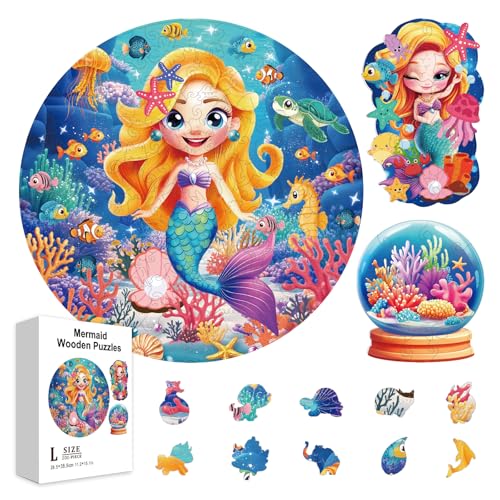 GLOBLELAND 200 Stück Cartoon Meerjungfrau Holzpuzzle Für Kleinkinder Die Unterwasserwelt Puzzles Lernen. Bunte Einzigartig Geformte Puzzles. Geburtstagsgeschenke Für Das Lernen Im Vorschulalter. von GLOBLELAND