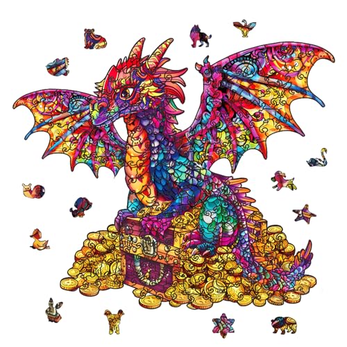 GLOBLELAND 200 Stück Drachen Holzpuzzles Für Erwachsene, 328x277 mm/13x11 Zoll, Holzpuzzles Für Erwachsene, Einzigartig Geformte Holzpuzzles, Tier Buntpuzzles Zum Geburtstag von GLOBLELAND