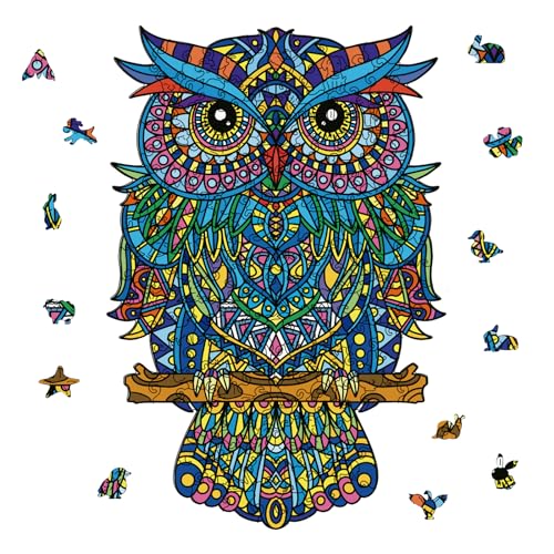 GLOBLELAND 200 Stück Eule Holzpuzzle Für Erwachsene 36x24.4 cm Tierpuzzle Holz Erwachsene Bunte Puzzle Für Geburtstag Weihnachten von GLOBLELAND