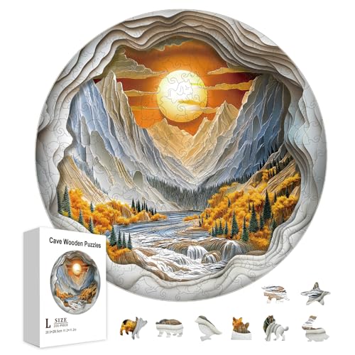 GLOBLELAND 200 Stück Höhlen Holzpuzzle Für Kleinkinder Die Sonnenuntergang Berge Puzzles Lernen. Bunte Einzigartig Geformte Puzzles. Geburtstagsgeschenke Für Das Lernen Im Vorschulalter. von GLOBLELAND