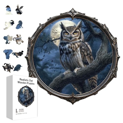 GLOBLELAND 200 Stück Holzpuzzle Mit Eule Und Mond Zum Lernen Für Kleinkinder 11.22x15.16(1) cm Bunte Mondnacht Holzpuzzles Feiertags Geburtstags Und Jubiläumsgeschenke Für Das Lernen Im Vorschulalter von GLOBLELAND