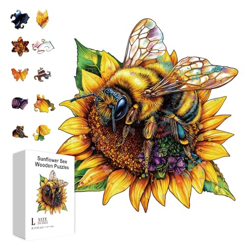 GLOBLELAND 200 Stück Holzpuzzle Mit Sonnenblume Und Biene Zum Lernen Für Kleinkinder 11.22x15.16(1) cm Buntes Insekten Bienen Holzpuzzle Feiertags Geburtstags Und Jubiläumsgeschenk Für Das Lernen von GLOBLELAND