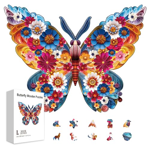 GLOBLELAND 200 Stück Künstlerisches Blumen Und Schmetterlings Holzpuzzle Zum Lernen von Kleinkindern. Bunte Einzigartig Geformte Puzzles. Geburtstagsgeschenke Für Das Lernen Im Vorschulalter von GLOBLELAND