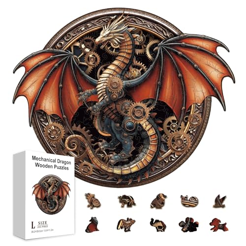 GLOBLELAND 200 Stück Mechanisches Drachen Puzzle Aus Holz Zum Lernen Für Kleinkinder 11.22x13.853cm Buntes (3) D Cyberpunk Drachen Holzpuzzle Feiertags Und Geburtstagsgeschenk Für Das Lernen von GLOBLELAND