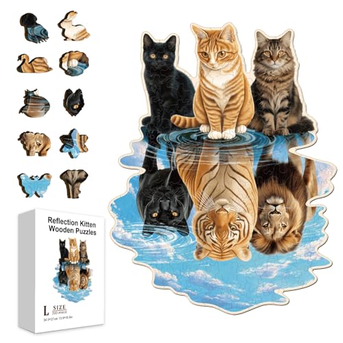GLOBLELAND 200 Stück Reflexions Kätzchen Puzzle Aus Holz Zum Lernen von Kleinkindern 13.6x10.6 Zoll Bunte Katzen Tiger Holzpuzzles Feiertags Und Geburtstagsgeschenke Für Das Lernen Im Vorschulalter von GLOBLELAND