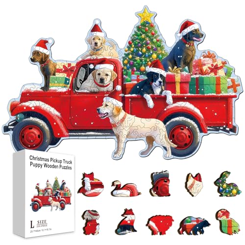 GLOBLELAND 200 Stück Weihnachts Puzzle Aus Holz Mit Pickup Truck Welpen Für Erwachsene 15.8x10.1Zoll Weihnachtsszene Farbenfrohe Und Einzigartige Puzzles In Tierform Für Feiertage Geburtstage GLOBLELAND 200 Stück Weihnachts Puzzle Aus Holz Mit Pickup Truck Welpen Für Erwachsene 15.8x10.1Zoll Weihnachtsszene Farbenfrohe Und Einzigartige Puzzles In Tierform Für Feiertage Geburtstage von GLOBLELAND