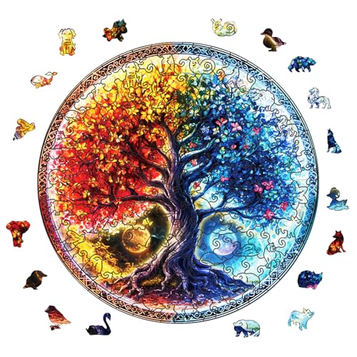 GLOBLELAND 200 Stück Yin Yang Baum des Lebens Holzpuzzles Für Erwachsene 22.7x22.7 cm Holzpuzzles Für Erwachsene Einzigartige Geformte Holzpuzzles Bunte Puzzles Für Weihnachten von GLOBLELAND