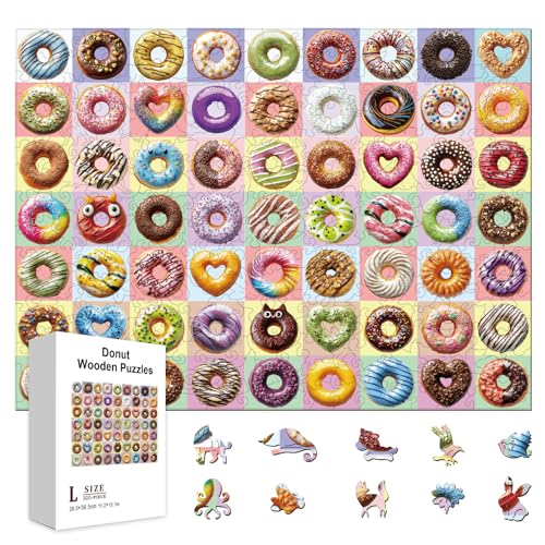 GLOBLELAND 300 Stück 63 Donuts Atlas Holzpuzzles Zum Lernen von Kleinkindern 11.22x15.16 Zoll Bunte Dessert Donut Holzpuzzles Feiertags Und Geburtstagsgeschenke Für Das Lernen Im Vorschulalter von GLOBLELAND