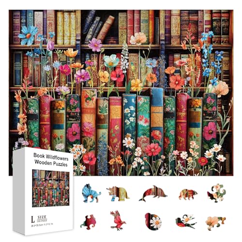 GLOBLELAND 300 Stück Bücher Wildblumen Holzpuzzle Für Kleinkinder Lernbücherregal Puzzle Farbenfrohe Einzigartig Geformte Puzzle Geburtstagsgeschenke Für Das Lernen Im Vorschulalter GLOBLELAND 300 Stück Bücher Wildblumen Holzpuzzle Für Kleinkinder Lernbücherregal Puzzle Farbenfrohe Einzigartig Geformte Puzzle Geburtstagsgeschenke Für Das Lernen Im Vorschulalter von GLOBLELAND