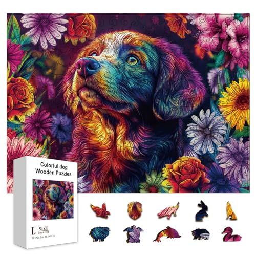 GLOBLELAND 300 Stück Buntes Holzpuzzle Mit Hund Und Blumen Zum Lernen von Kleinkindern. 11.22x15.16 Zoll Bunte Golden Retriever Holzpuzzles Feiertags Und Geburtstagsgeschenke Für Das Lernen GLOBLELAND 300 Stück Buntes Holzpuzzle Mit Hund Und Blumen Zum Lernen von Kleinkindern. 11.22x15.16 Zoll Bunte Golden Retriever Holzpuzzles Feiertags Und Geburtstagsgeschenke Für Das Lernen von GLOBLELAND