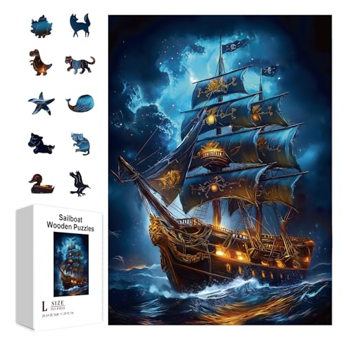 GLOBLELAND 300 Stück Fantasie Piratenschiff Puzzle Aus Holz Für Kinder Im Vorschulalter Die Ozean Segelboot Puzzles Lernen Holz Kinder Puzzles Bunte Jigsaw-Spiel Für Geburtstags Und Jubiläumsgeschenke von GLOBLELAND