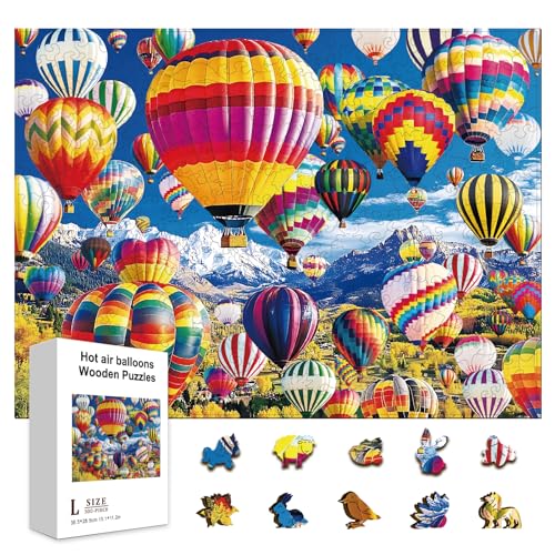 GLOBLELAND 300 Stück Heißluftballons Puzzle Aus Holz Für Kleinkinder Lernpuzzle Mit Blumenlandschaft Bunte Puzzles In Einzigartiger Form Geburtstagsgeschenke Für Erwachsene von GLOBLELAND