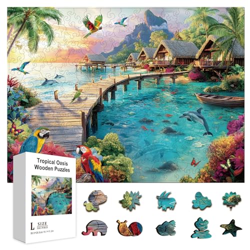 GLOBLELAND 300 Stück Holzpuzzle „Tropical Oasis“ Zum Lernen von Kleinkindern 11.22x15.16Zoll Bunte Wasserstadt Holzpuzzles Feiertags Und Geburtstagsgeschenke Für Das Lernen Im Vorschulalter GLOBLELAND 300 Stück Holzpuzzle „Tropical Oasis“ Zum Lernen von Kleinkindern 11.22x15.16Zoll Bunte Wasserstadt Holzpuzzles Feiertags Und Geburtstagsgeschenke Für Das Lernen Im Vorschulalter von GLOBLELAND