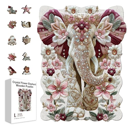 GLOBLELAND 300 Stück KristallBlumen Elefant Holzpuzzle Zum Lernen von Kleinkindern 11.22x14.6 Zoll Bunte Holzpuzzles Feiertags Und Geburtstagsgeschenke Für Das Lernen Im Vorschulalter von GLOBLELAND