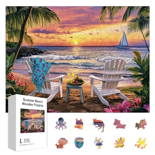 GLOBLELAND 300 Stück Sommer/Strand Puzzle Aus Holz Für Kleinkinder Die Meereswellen Puzzles Lernen Bunte Einzigartig Geformte Puzzles Geburtstagsgeschenke Für Das Lernen Im Vorschulalter. von GLOBLELAND