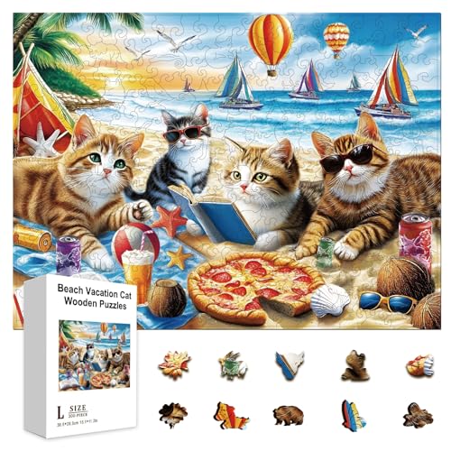 GLOBLELAND 300 Stück Strandurlaubs Katzen Holzpuzzle Zum Lernen Für Kleinkinder 11.22x15.16 Zoll Bunte Sommerkatzen Holzpuzzles Urlaubs Und Geburtstagsgeschenke Für Das Lernen Im Vorschulalter GLOBLELAND 300 Stück Strandurlaubs Katzen Holzpuzzle Zum Lernen Für Kleinkinder 11.22x15.16 Zoll Bunte Sommerkatzen Holzpuzzles Urlaubs Und Geburtstagsgeschenke Für Das Lernen Im Vorschulalter von GLOBLELAND