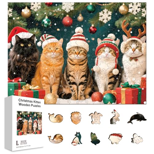 GLOBLELAND 300 Stück Weihnachtskatzen Puzzle Aus Holz Für Erwachsene 15.2x11.2Zoll Weihnachtsbaum Geschenkbox Farbenfrohes Einzigartiges Puzzle Tierform Für Feiertage Jahrestage Geburtstagsgeschenke GLOBLELAND 300 Stück Weihnachtskatzen Puzzle Aus Holz Für Erwachsene 15.2x11.2Zoll Weihnachtsbaum Geschenkbox Farbenfrohes Einzigartiges Puzzle Tierform Für Feiertage Jahrestage Geburtstagsgeschenke von GLOBLELAND