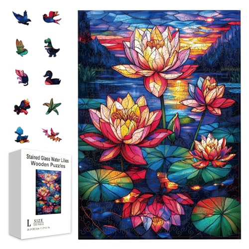GLOBLELAND 300 Stück Zerbrochenes Glas Seerosen Holzpuzzle Für Kleinkinder 11.22x15.16 Zoll Bunte Holzpuzzles Feiertags Geburtstags Und Jubiläumsgeschenke Für Das Lernen Im Vorschulalter von GLOBLELAND