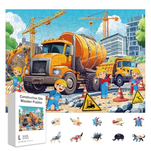 GLOBLELAND Holzpuzzle Erwachsene 300 Teile Holzpuzzles Baustelle Wooden Puzzle Unregelmäßige Einzigartige Puzzle für Erwachsene und Kinder Kreatives Weihnachten Geschenke von GLOBLELAND