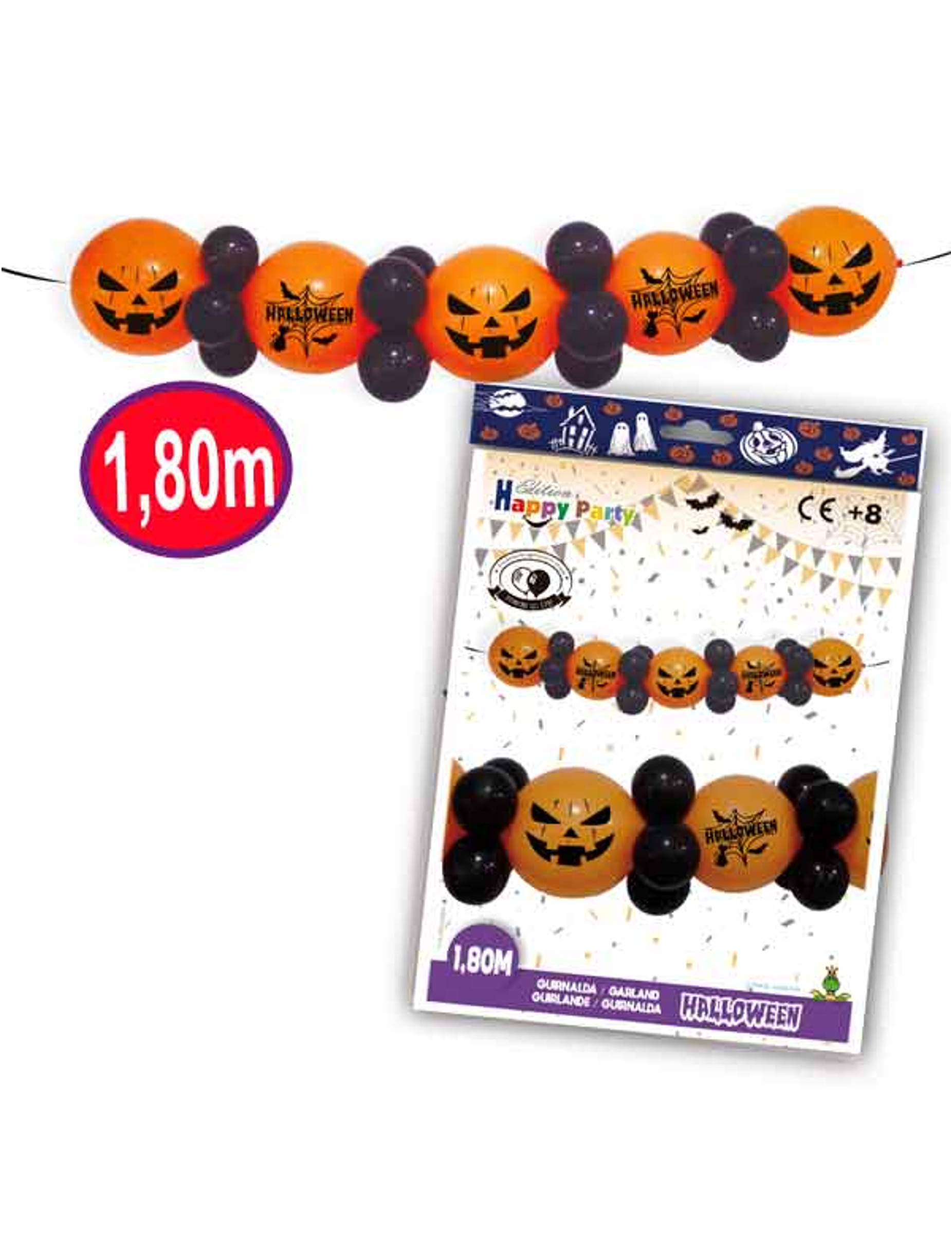 Kürbis-Girlande mit Luftballons Halloween-Deko orange-schwarz 1,8m Kürbis-Girlande mit Luftballons Halloween-Deko orange-schwarz 1,8m von GLOBOLANDIA