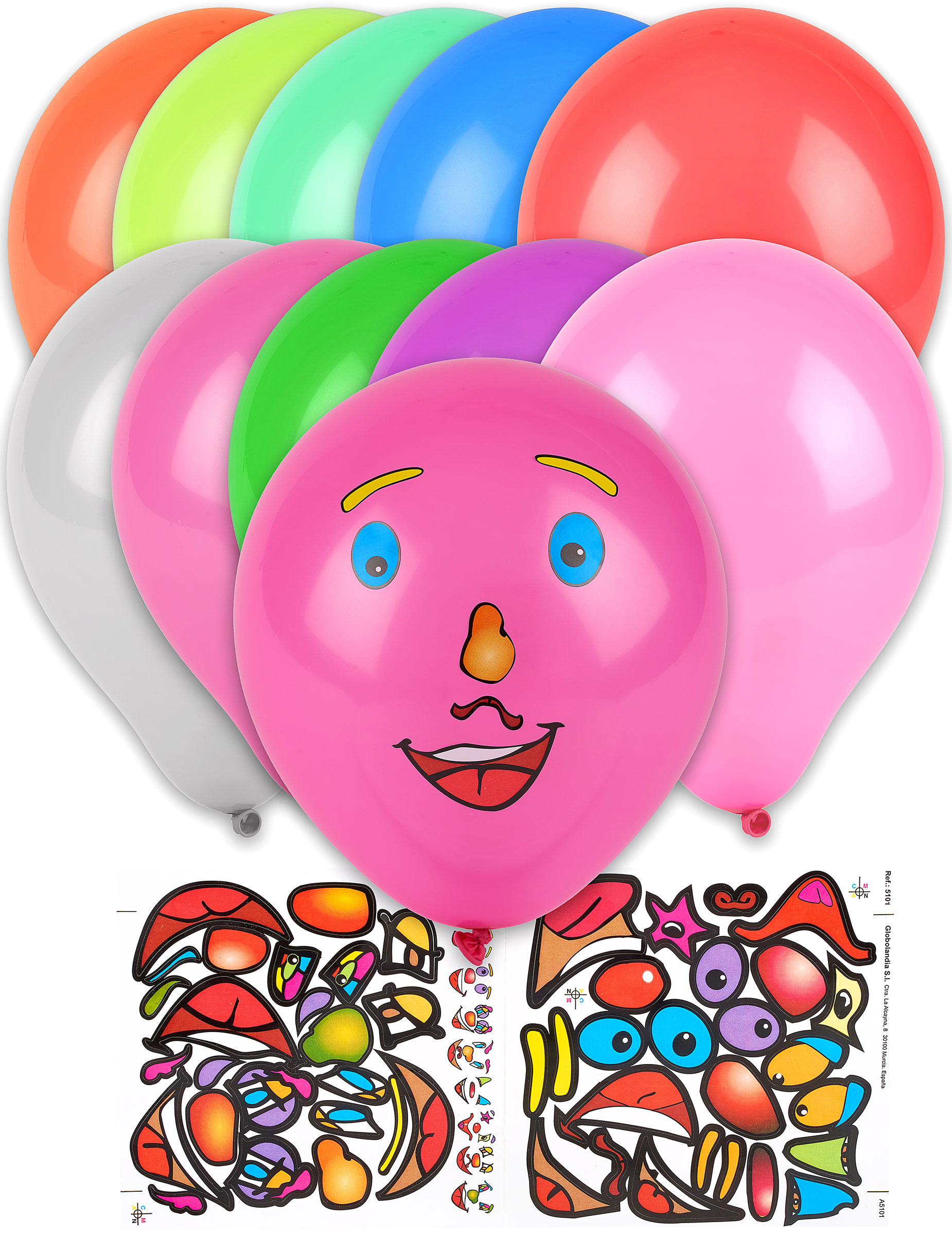 Lustige Luftballons mit Gesicht und Stickern 10 Stück bunt Lustige Luftballons mit Gesicht und Stickern 10 Stück bunt von GLOBOLANDIA