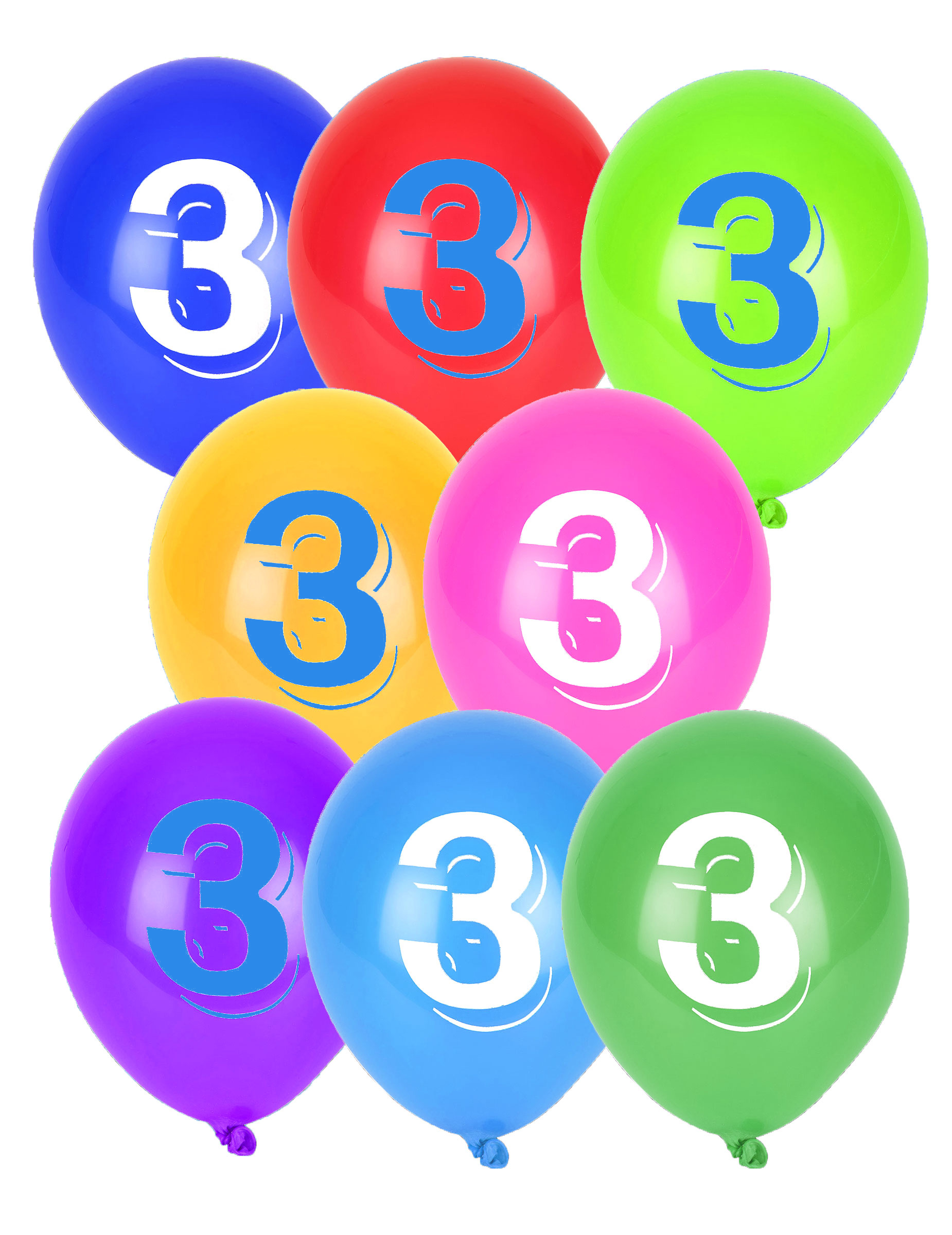 Ziffer 3 Luftballons Geburtstagsballons Jubiläum 3 Jahre 8 Stück bunt Ziffer 3 Luftballons Geburtstagsballons Jubiläum 3 Jahre 8 Stück bunt von GLOBOLANDIA
