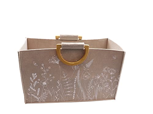 GLOREX 6 1212 275 - Filztasche in Grau mit weißem Blumenmuster und Holzgriffen, ca. 40 x 18 x 24 cm, für Zeitungen, Dekoration oder zum Einkaufen GLOREX 6 1212 275 - Filztasche in Grau mit weißem Blumenmuster und Holzgriffen, ca. 40 x 18 x 24 cm, für Zeitungen, Dekoration oder zum Einkaufen von GLOREX