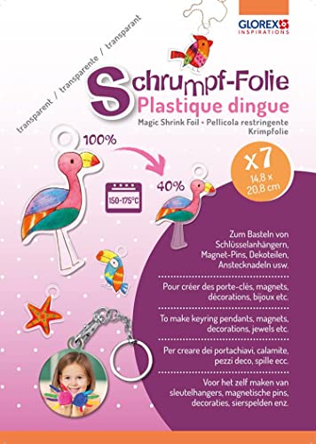 GLOREX 6 1230 702 - Schrumpffolie in A5, Set mit 7 Bogen in Transparent, zum Gestalten von individuellen Anhängern und Pins GLOREX 6 1230 702 - Schrumpffolie in A5, Set mit 7 Bogen in Transparent, zum Gestalten von individuellen Anhängern und Pins von GLOREX