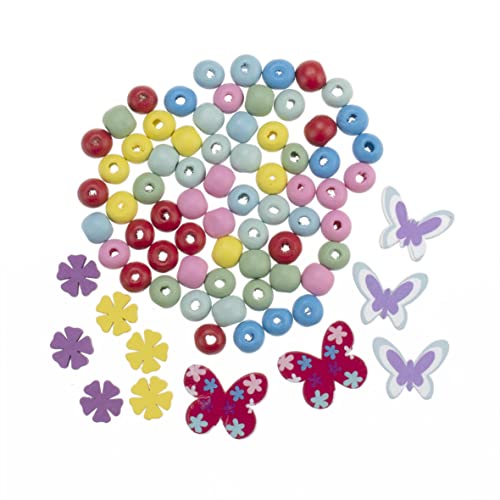 GLOREX 6 1630 320 - Holzperlen Set, 75 Stück, mit Blumen und Schmetterlingen, bunt sortiert, ideal geeignet zur Gestaltung von Schmuck, Armbändern, Halsketten, Accessoires und Dekoration GLOREX 6 1630 320 - Holzperlen Set, 75 Stück, mit Blumen und Schmetterlingen, bunt sortiert, ideal geeignet zur Gestaltung von Schmuck, Armbändern, Halsketten, Accessoires und Dekoration von GLOREX