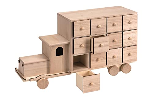 GLOREX 6 1682 153 - Lastwagen mit 24 Schubladen, ca. 38,5 x 14 x 22 cm, aus Naturholz, zum individuellen Befüllen kleiner Geschenke, Gutscheine oder Süßigkeiten GLOREX 6 1682 153 - Lastwagen mit 24 Schubladen, ca. 38,5 x 14 x 22 cm, aus Naturholz, zum individuellen Befüllen kleiner Geschenke, Gutscheine oder Süßigkeiten von GLOREX