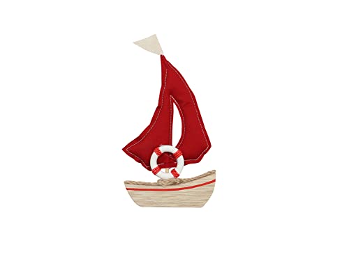 GLOREX 6 1860 123 - Segelboot aus Holz in Rot/Beige, ca. 9,5 x 2 x 18 cm, als Dekoration und maritimes Geschenk geeignet von GLOREX