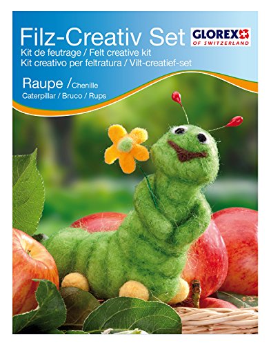 Glorex 6 2905 914 - Kreatives Filz Bastelset Raupe, Filzset mit Trockenfilzwolle, fertige Figur ist ca. 10 x 12 cm groß von GLOREX
