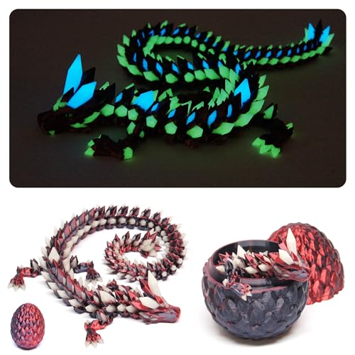 GLOW-FARM Kristall-Drache mit Ei, 3D-Druck, leuchtet im Dunkeln, 38 cm beweglicher Drache, Flexible Gelenke, Fidget, Geschenkidee, Fantasy, Sammelfigur, rot schwarz, Glow GLOW-FARM Kristall-Drache mit Ei, 3D-Druck, leuchtet im Dunkeln, 38 cm beweglicher Drache, Flexible Gelenke, Fidget, Geschenkidee, Fantasy, Sammelfigur, rot schwarz, Glow von GLOW-FARM