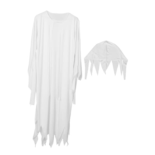 GLSTOY 1 Satz Kostüm für Damen Weißes Geisterkostüm mit Kopfbedeckung Atmungsaktives Material für Halloween Rollenspiele Kostümpartys Thematische Veranstaltungen von GLSTOY