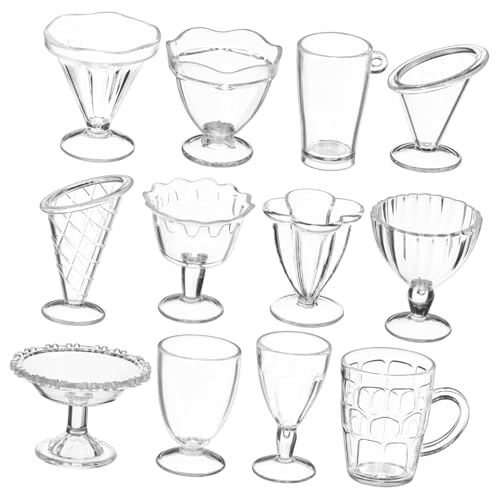 GLSTOY 12Stücke Mini Puppenhaus Becher Transparente Miniatur Plastikbecher für DIY Puppenhaus Zubehör für Snacks Gelees und Kreative Spielideen Fördert Eltern Interaktion von GLSTOY
