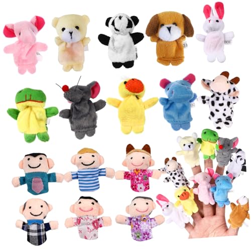 GLSTOY 16 Teiliges Set Aus üsch Fingerpuppen Für Tier Und Familienmitglieder Spielzeuge Für Geschichtenerzählen Und Spielzeit Zufälliges Muster von GLSTOY